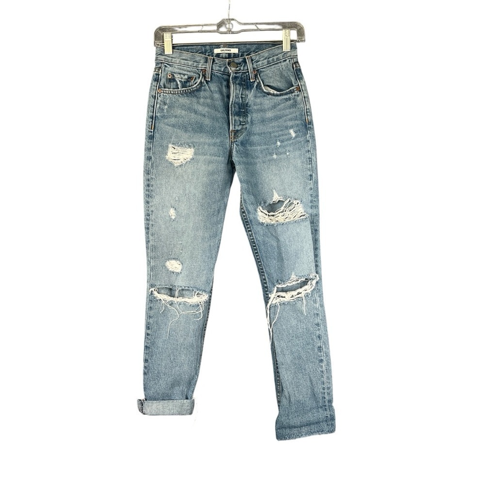 GRLFRND Karolina Denim Buttonfly Blue Jeans Distressed Destroyed Size 24 - Picture 2 of 11